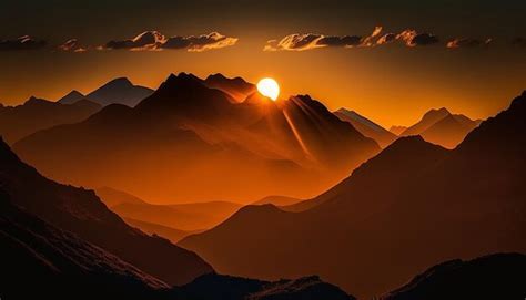 Premium Photo Majestic Mountain Peak Back Lit By Sunset Generated By Ai