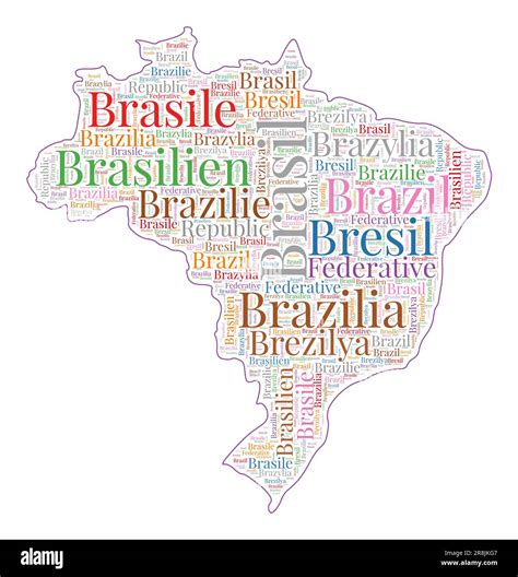 Brazil Shape Filled With Country Name In Many Languages Brazil Map In