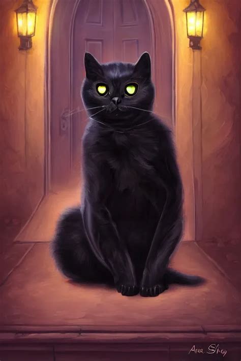 Evil Black Cat Sitting Next To A Glowing Doorway By Stable Diffusion