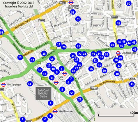 Kensington Hotel Street Map - Hotels / B&B's For All Budgets