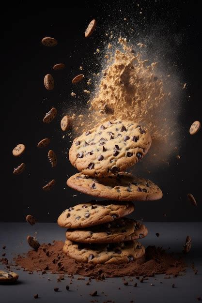 Premium Photo Delicious Cookies With Chocolate Falling Down On A Dark