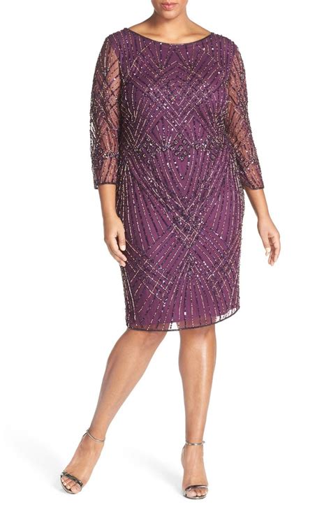 Pisarro Nights Embellished Geo Motif Mesh Sheath Dress Plus Size