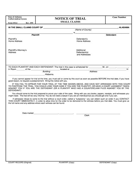 Justia Notice Of Trial Small Claims Alabama Form Fill Out And Sign Printable Pdf Template