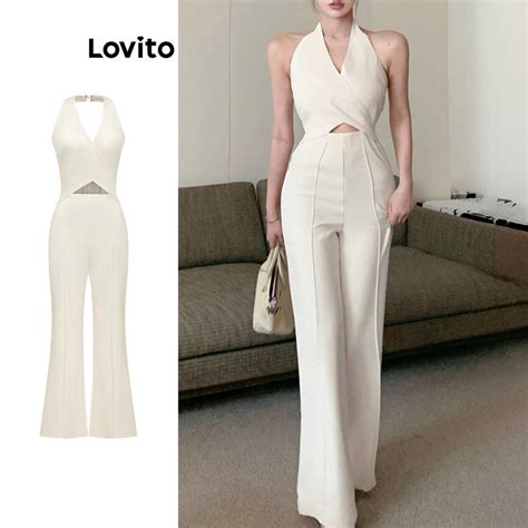 Lovito Elegant Plain Cold Shoulder Cut Out Jumpsuit For Women L80ED348