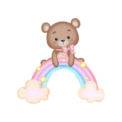 Ours En Peluche Mignon Assis Sur Le Bébé De La Pépinière Arc en ciel