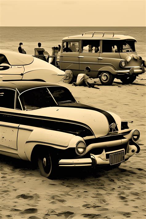 Vintage Car at the Beach · Creative Fabrica