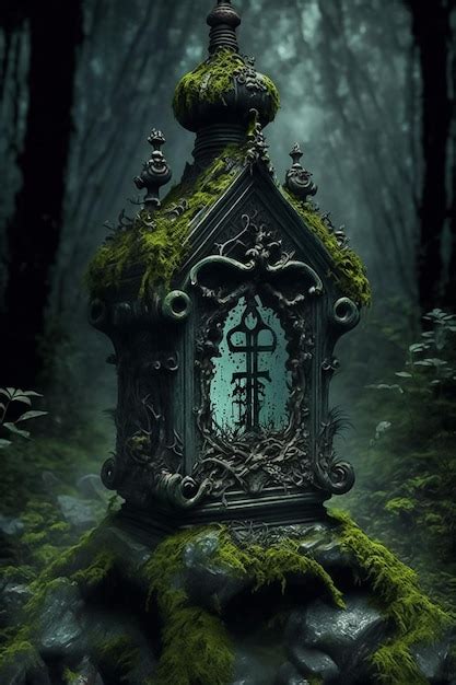 Premium Ai Image High Fashion Moss Occult Shrine In The Woods Wet Forest Horrors That Lurk Ai