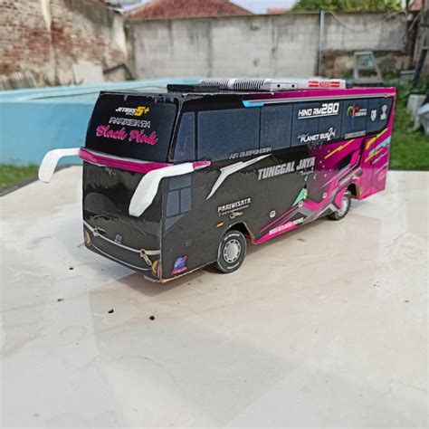 Jual Mainan Miniatur Bis Tunggal Jaya Black Pink Bisa Tambah Full Lampu