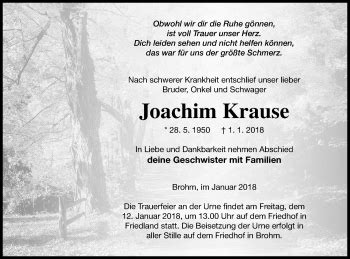 Traueranzeigen Von Joachim Krause Trauer Nordkurier