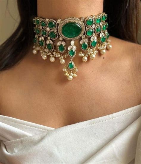 Sabyasachi Inspired Emerald Green Premium Victorian Choker Set Indian