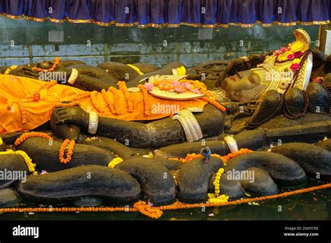 Kathmandu Nepal October 2021 Reclining Statue Of Vishnu As Narayan