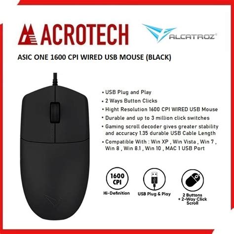 Alcatroz Asic One 1600 Cpi Wired Usb Mouse Black Shopee Philippines