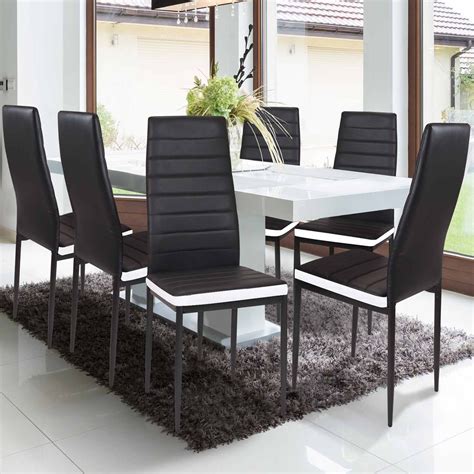 Lot de 6 chaises noires et blanches pour salle à manger ROMANE ID