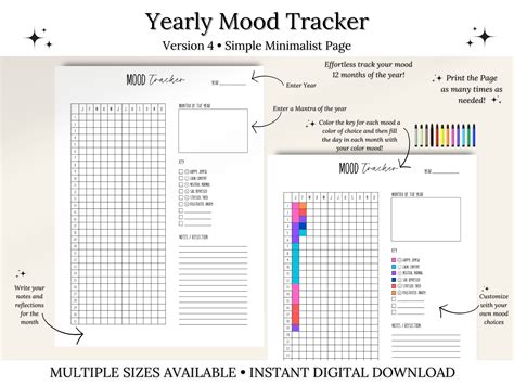 Mood Tracker Printable Daily Mood Tracker Monthly Mood Log Mood Journal Anxiety Tracker