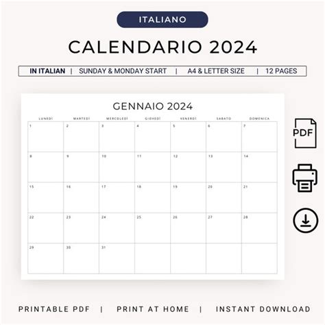 2024 Calendario 2024 Calendario In Italiano 2024 Stampabile Italian