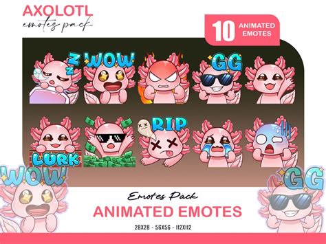 Cute Axolotl Pack Animated Emotes Bundle Axolotl Twitch Discord