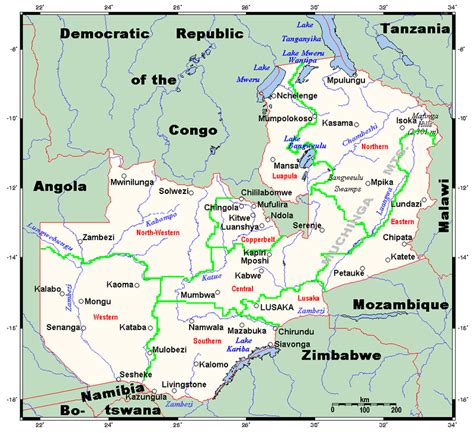 Cartina Geografica Mappa Del Zambia In Africa