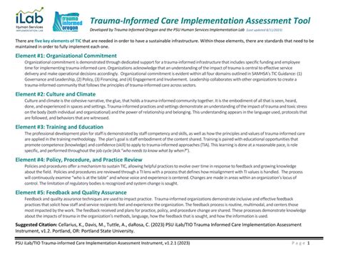 Oregon Trauma Informed Care Implementation Assessment Tool