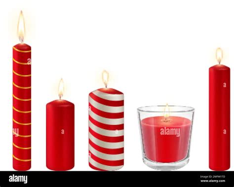 Realistic Red Candles Isolated Set Wax Candle In Glass With Silver Effect Holiday Memorial