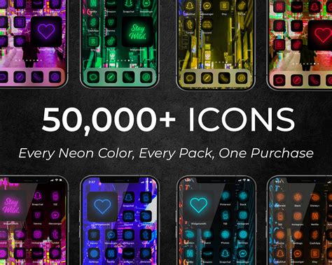 50000 MEGA NEON Ios Icons Pack Bundle Iphone IOS 14 App Etsy