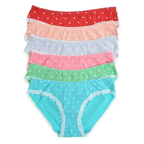 Angelina Ddi Cotton Bikini Panties With Polka Dot Print Lace Edges Assorted Color