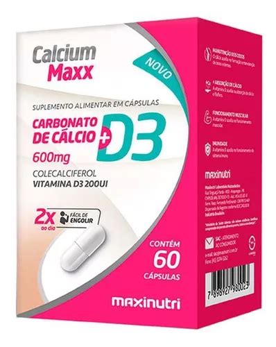 Calcium Maxx Cálcio D3 600mg 60 Capsulas Maxinutri Parcelamento Sem Juros