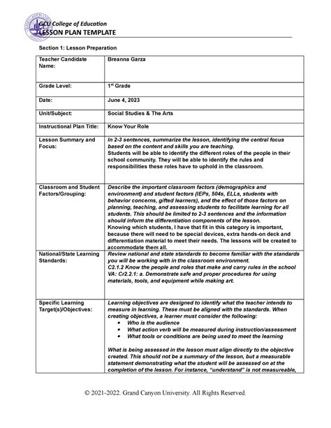 Breanna Garza ECE 465 2 Coe Lesson Plan Template ECE 465 GCU Studocu