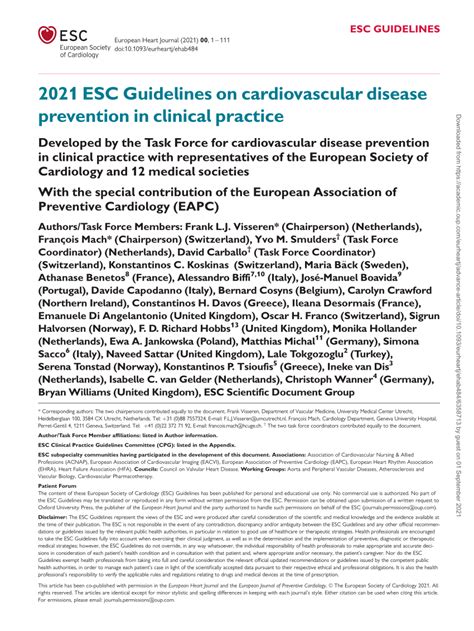 Pdf Esc Guidelines On Cardiovascular Disease Prevention In