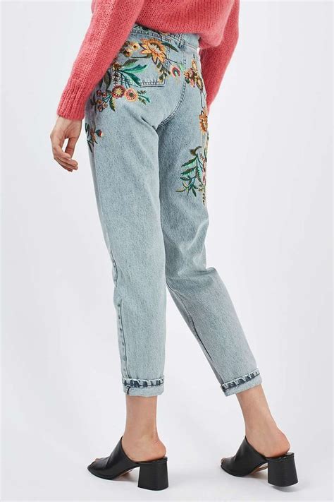 Moto Fall Floral Embroidered Mom Jeans Embellished Jeans We Love