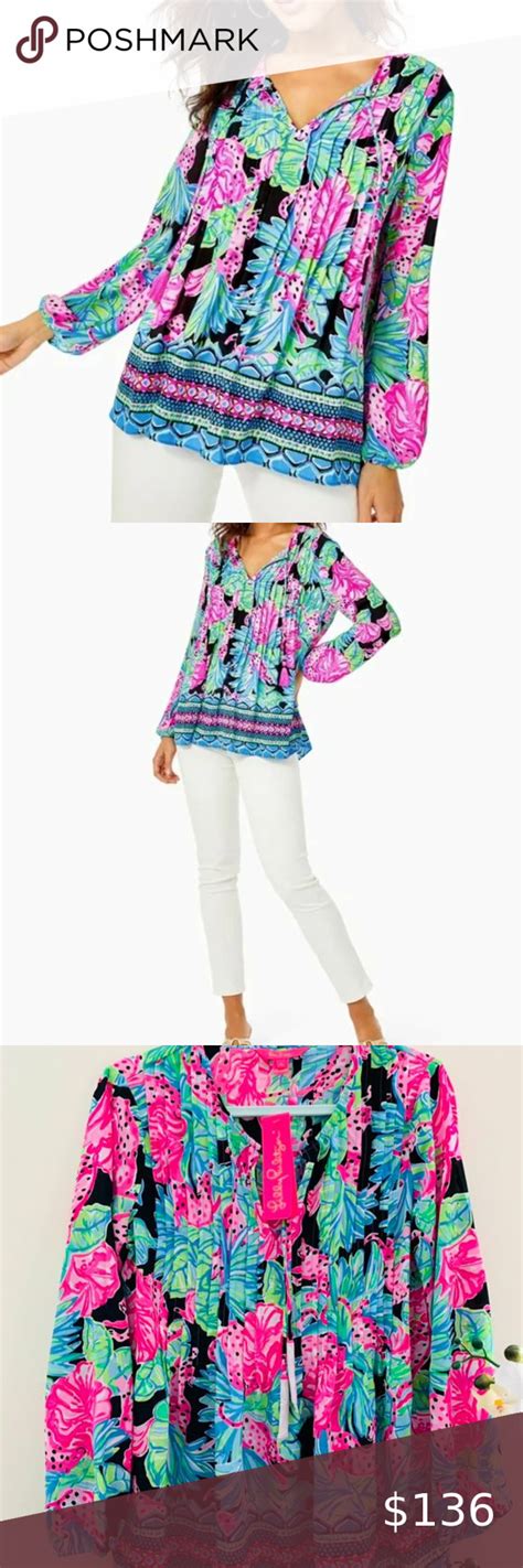 Nwt Lilly Pulitzer Marilina Lileeze Long Sleeve Tunic Top Onyx Jaguar