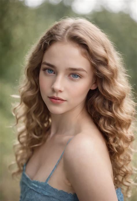 A Close Up Of A Woman With Long Blonde Hair Wearing A Blue Dress