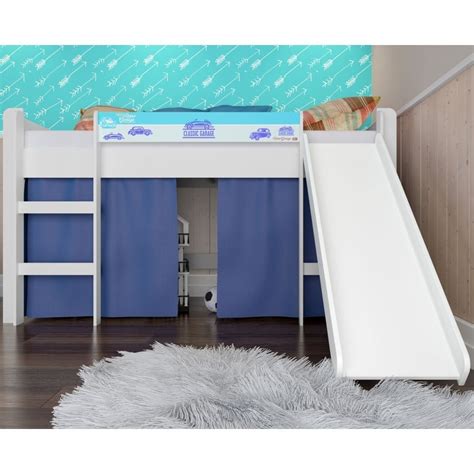 Cama Infantil Cabaninha Escorregador Bb Branco Azul Completa