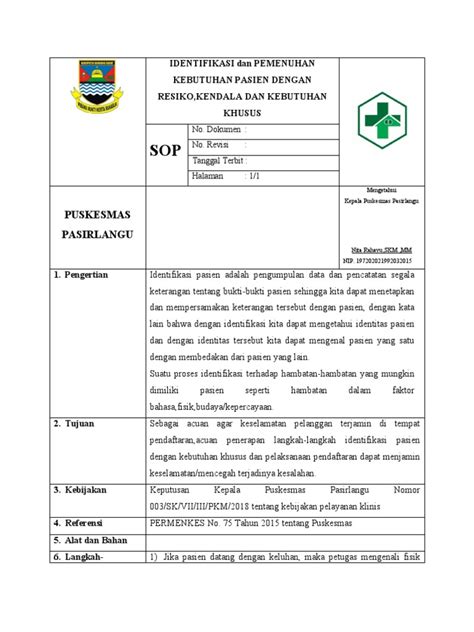 Sop Identifikasi Dan Pemenuhan Kebutuhan Pasien Dengan Resiko Kendala