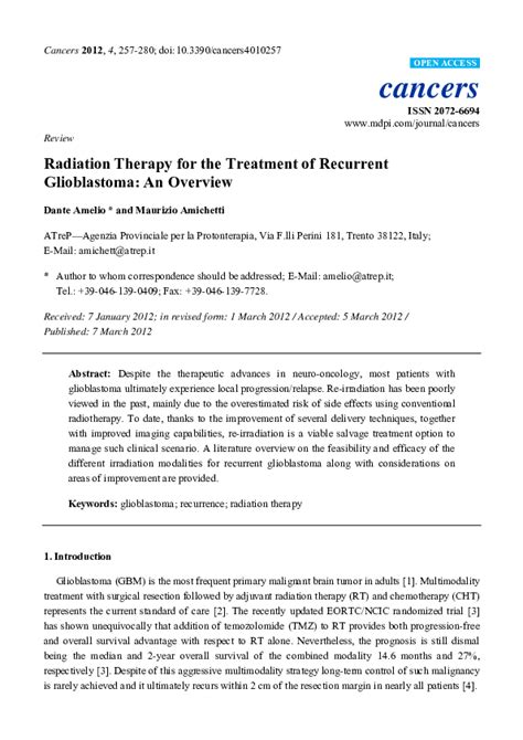 Pdf Radiation Therapy For The Treatment Of Recurrent Glioblastoma An