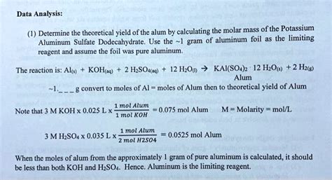 SOLVED Data Analysis Determine The Theoretical Lyield Of The Alum By