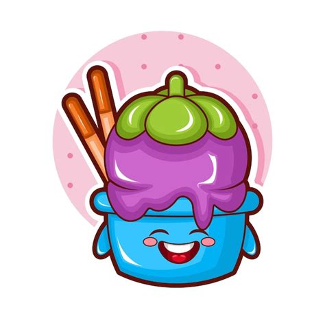 Ilustraci N De Dibujos Animados De Helado De Mangost N Con Cara Feliz