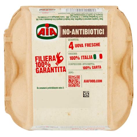 AIA NO ANTIBIOTICI 4 UOVA FRESCHE DA GALLINE ALLEVATE A TERRA 220 G