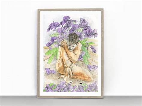 Male Nude Art Gay Art Print Man With Violets Etsy