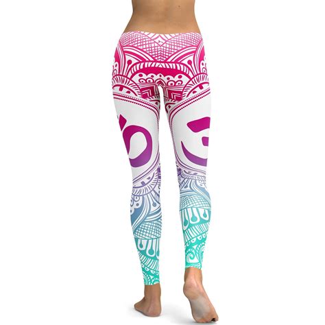 Womens Workout Yoga Bright Om Leggings Pink White Aqua