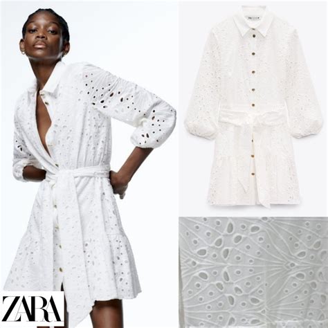 Zara Ss Eyelet Mini Dress Cutwork Embroidery Collar Shirt With Belt