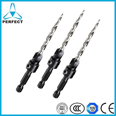 3 PCS Hex Shank 4 Flute Tapered HSS Wood Countersink Drill Bit Set