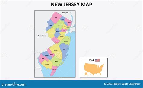 New Jersey Map State And District Map Of New Jersey Stock Vector