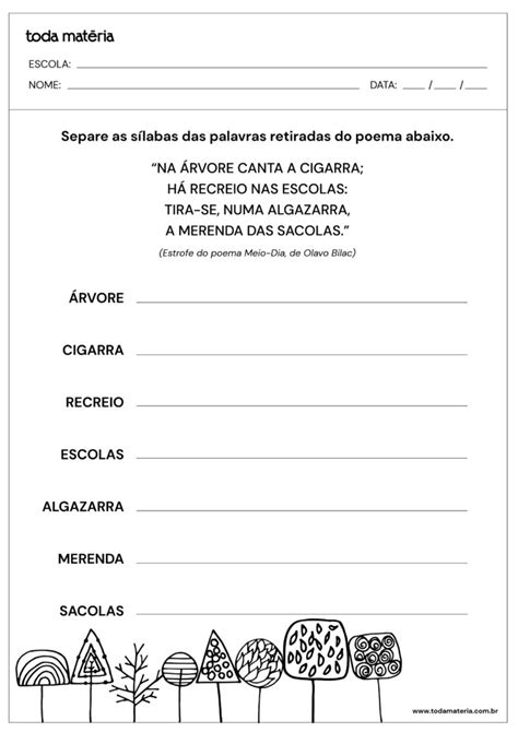 Atividades De Separação De Sílabas 2º Ano Do Ensino Fundamental Toda Matéria