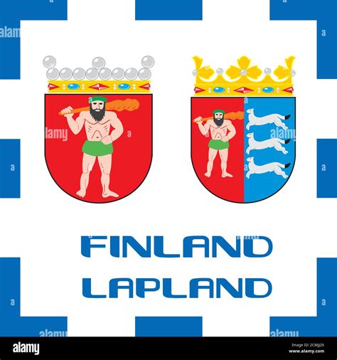 Señales nacionales Bandera y emblema de Finlandia Laponia Fotografía