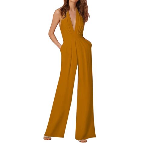 Ehqjnj Female Long Sleeve Rompers Womens Banquet Dress Sexy Hanging Neck Long Pants Jumpsuit