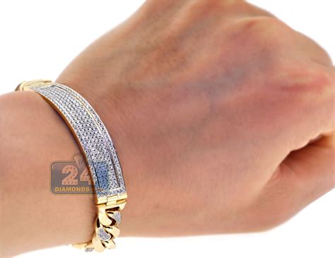 14k Yellow Gold 421 Ct Diamond Cuban Mens Id Bracelet 925 Inch