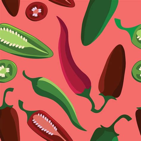 Premium Vector Vector Seamless Pattern Of Chili And Jalapeno Peppers