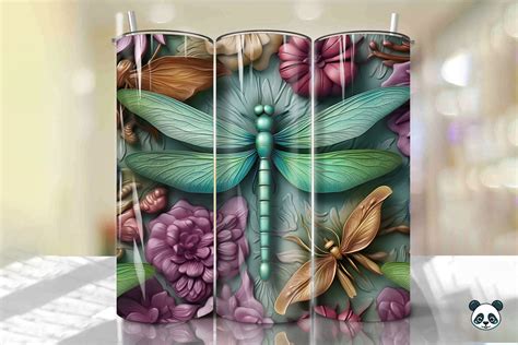 Colorful 3D Dragonfly Tumbler Wrap Png 1 By ChippoaDesign TheHungryJPEG