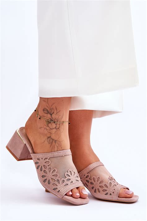 S Barski Síťované pantofle na podpatku KV 612 1 Nude Módní a dostupná obuv online Botoshop cz