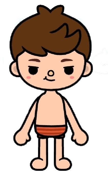 A Cartoon Boy With Brown Hair And No Shirt Standing In Front Of Some